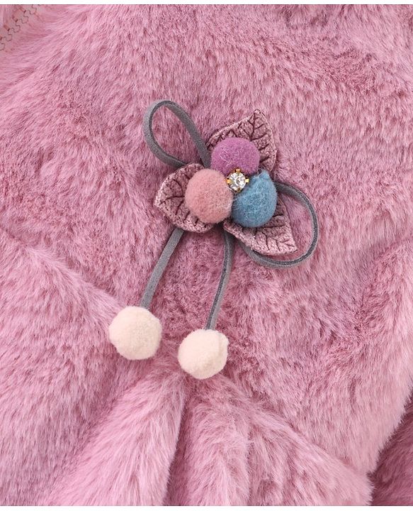 Babyhug Full Sleeves Woven Winter Jacket with Hood Floral Applique-Pink