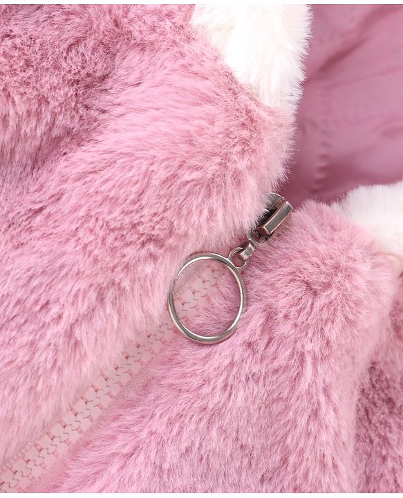 Babyhug Full Sleeves Woven Winter Jacket with Hood Floral Applique-Pink