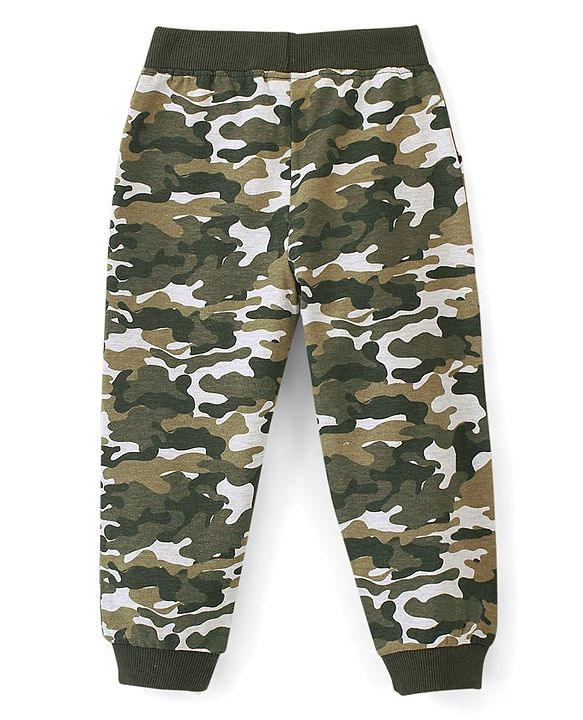 Babyhug Cotton Looper Knit Full Length Lounge Pant Camouflage Print - Green