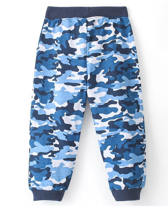 Babyhug Cotton Looper Full Length Track Pants Camouflage Print - Blue