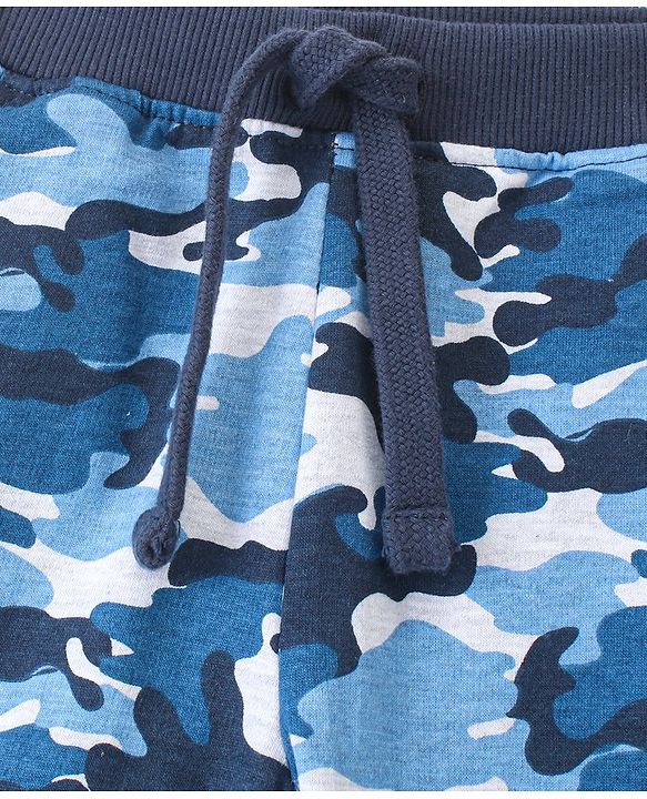 Babyhug Cotton Looper Full Length Track Pants Camouflage Print - Blue