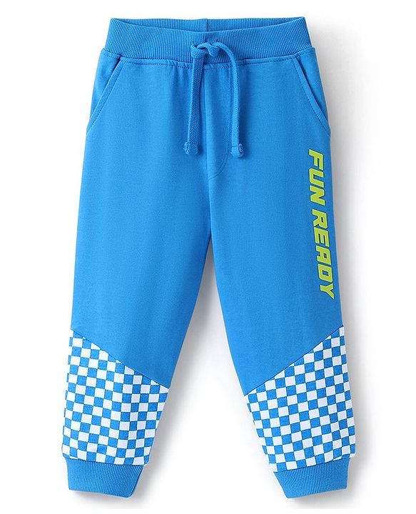 Babyhug Cotton Looper Full Length Checkered Lounge Pant- Blue & White