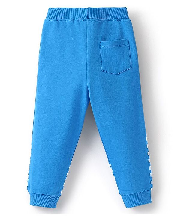 Babyhug Cotton Looper Full Length Checkered Lounge Pant- Blue & White