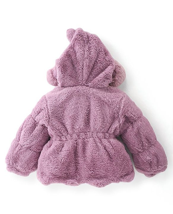 Babyhug Full Sleeves Fur Hooded Jacket with Bow & Pom Pom Detailing - Pink