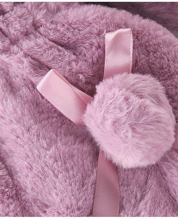 Babyhug Full Sleeves Fur Hooded Jacket with Bow & Pom Pom Detailing - Pink