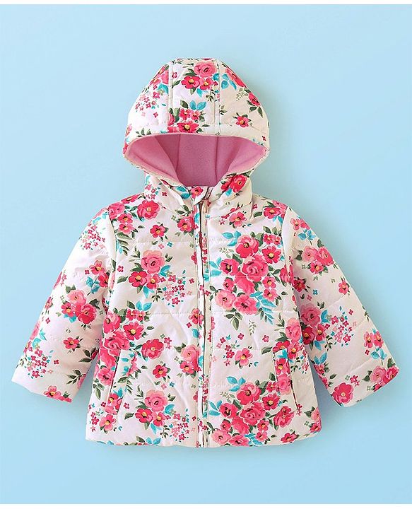 Babyhug Woven Full Sleeves Floral Printed Jacket with Hood - Pink