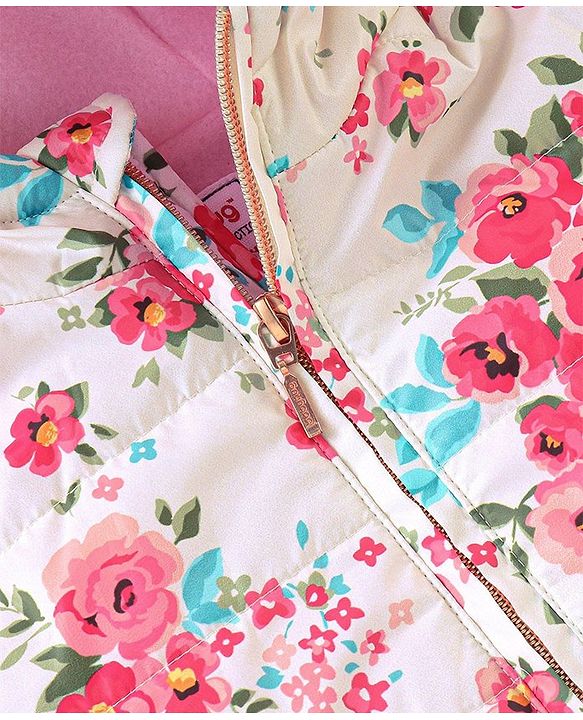 Babyhug Woven Full Sleeves Floral Printed Jacket with Hood - Pink