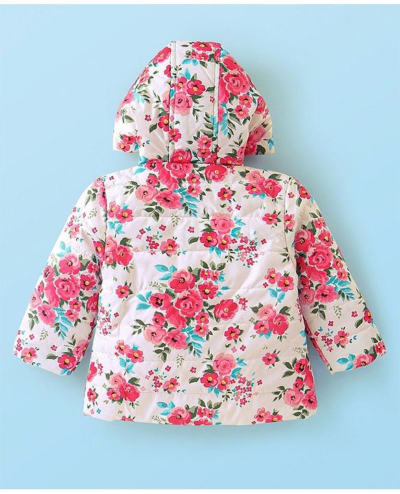 Babyhug Woven Full Sleeves Floral Printed Jacket with Hood - Pink