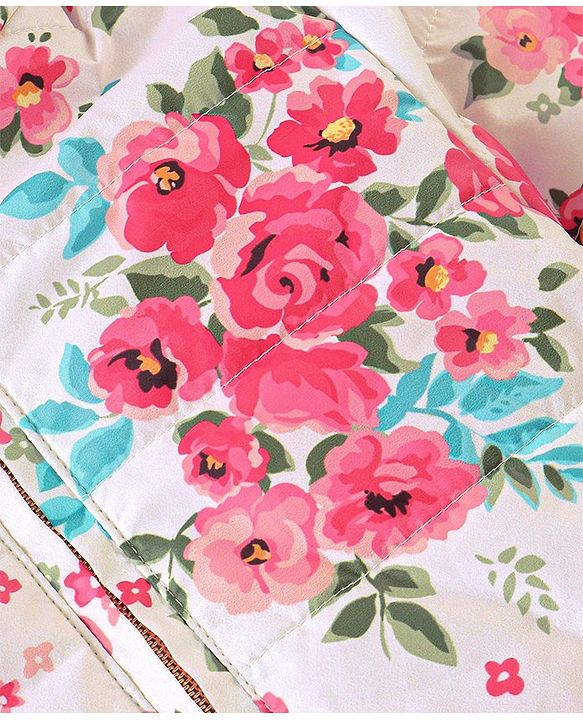 Babyhug Woven Full Sleeves Floral Printed Jacket with Hood - Pink