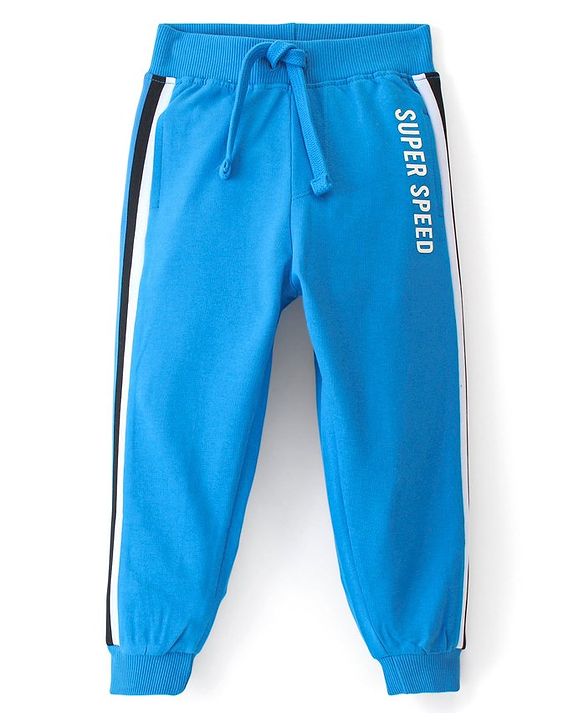 Babyhug Cotton Looper Knit Full Length Lounge Pant Text Printed - Blue