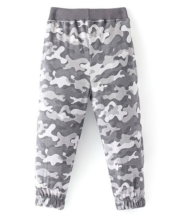 Babyhug Cotton Looper Knit Full Length Camouflage Printed Lounge Pant - Grey