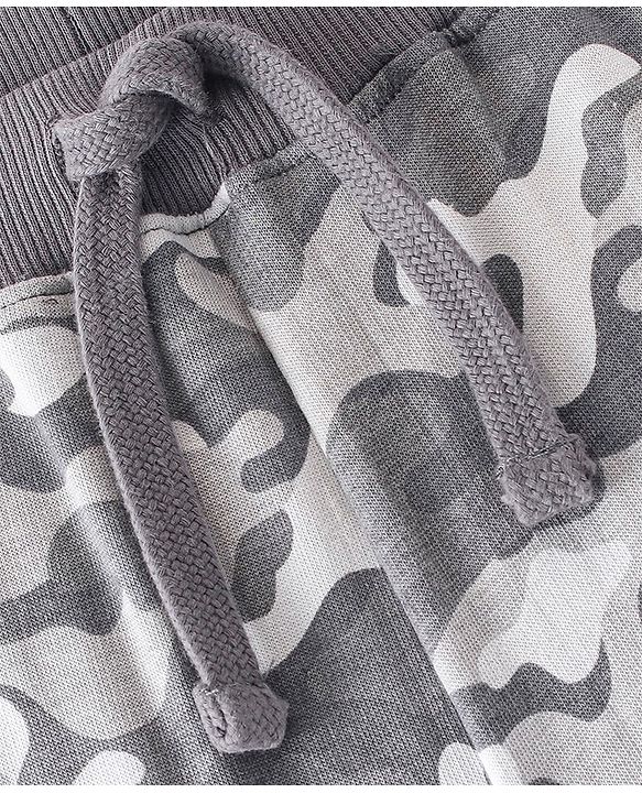 Babyhug Cotton Looper Knit Full Length Camouflage Printed Lounge Pant - Grey