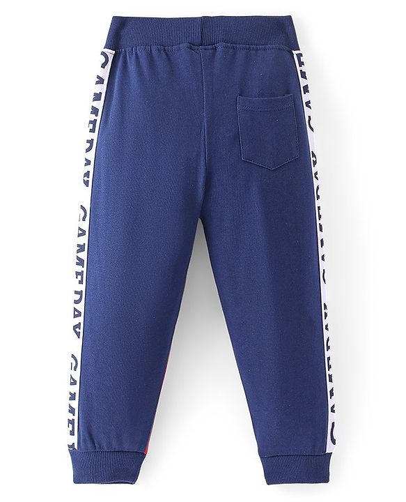 Babyhug Cotton Looper Knit Full Length Text Printed Cut & Sew Lounge Pant - Navy Blue & Red