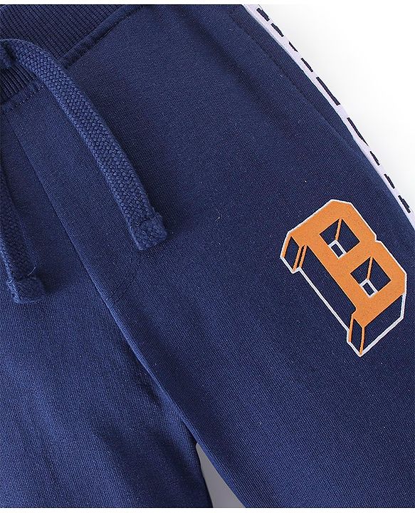 Babyhug Cotton Looper Knit Full Length Text Printed Cut & Sew Lounge Pant - Navy Blue & Red