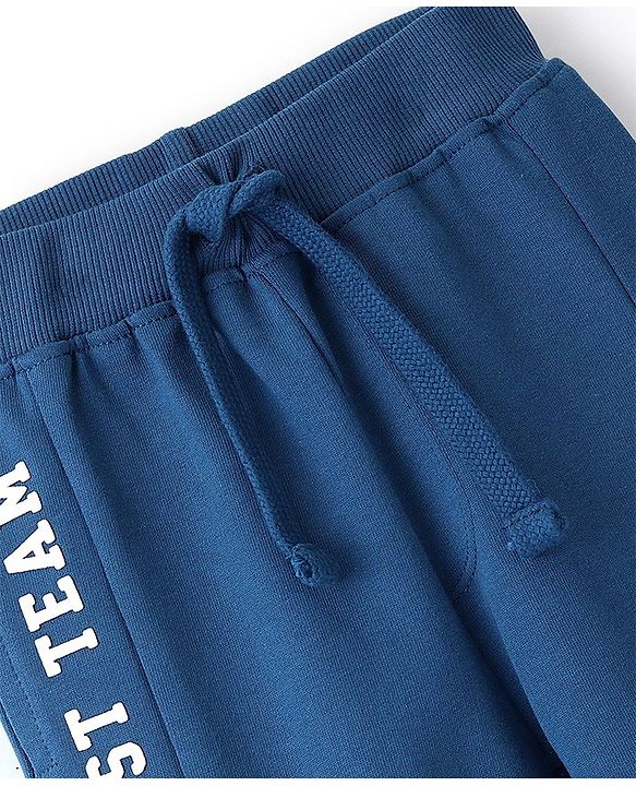 Babyhug Cotton Looper Knit Full Length Lounge Pant Text Print - Blue