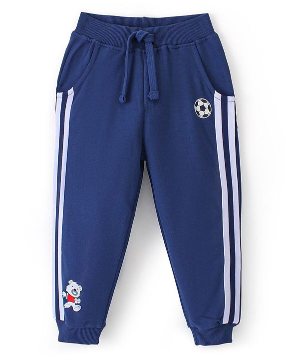 Babyhug Cotton Looper Knit Full Length Lounge Pant Bear Printed - Navy Blue