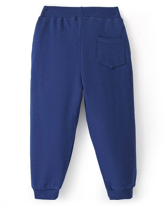 Babyhug Cotton Looper Knit Full Length Lounge Pant Bear Printed - Navy Blue