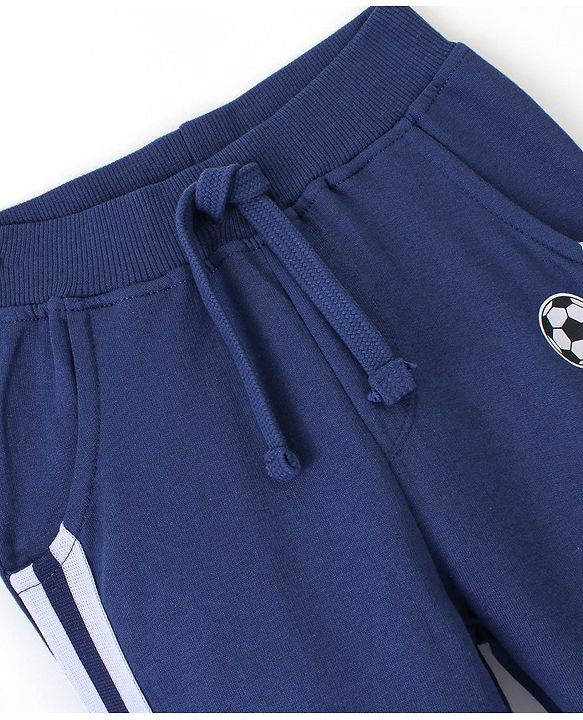 Babyhug Cotton Looper Knit Full Length Lounge Pant Bear Printed - Navy Blue