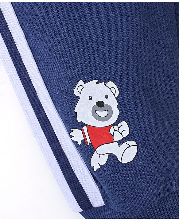 Babyhug Cotton Looper Knit Full Length Lounge Pant Bear Printed - Navy Blue