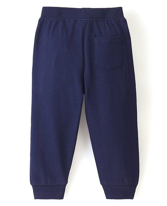 Babyhug Cotton Looper Full Length Lounge Track With Text Print - Navy Blue