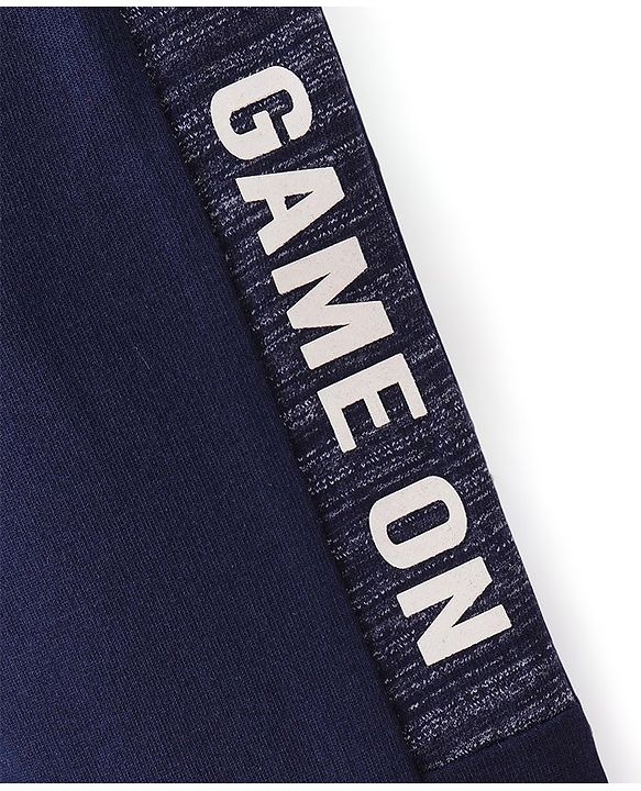 Babyhug Cotton Looper Full Length Lounge Track With Text Print - Navy Blue
