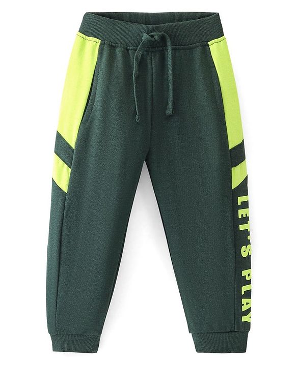 Babyhug Cotton Looper Knit Full Length Lounge Pant Text Print - Green
