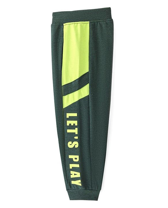 Babyhug Cotton Looper Knit Full Length Lounge Pant Text Print - Green