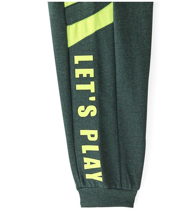 Babyhug Cotton Looper Knit Full Length Lounge Pant Text Print - Green