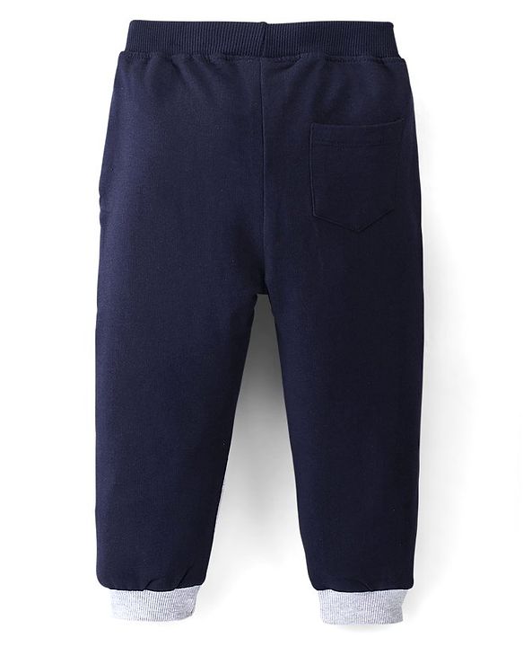 Babyhug Cotton Looper Full Length Lounge Pant Color Block & Text Printed - Grey & Navy Blue