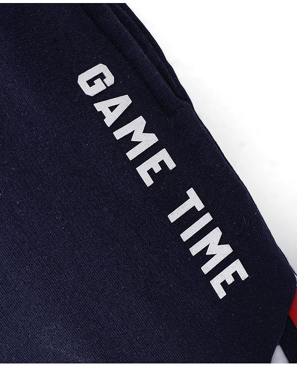 Babyhug Cotton Looper Full Length Lounge Pant Color Block & Text Printed - Grey & Navy Blue