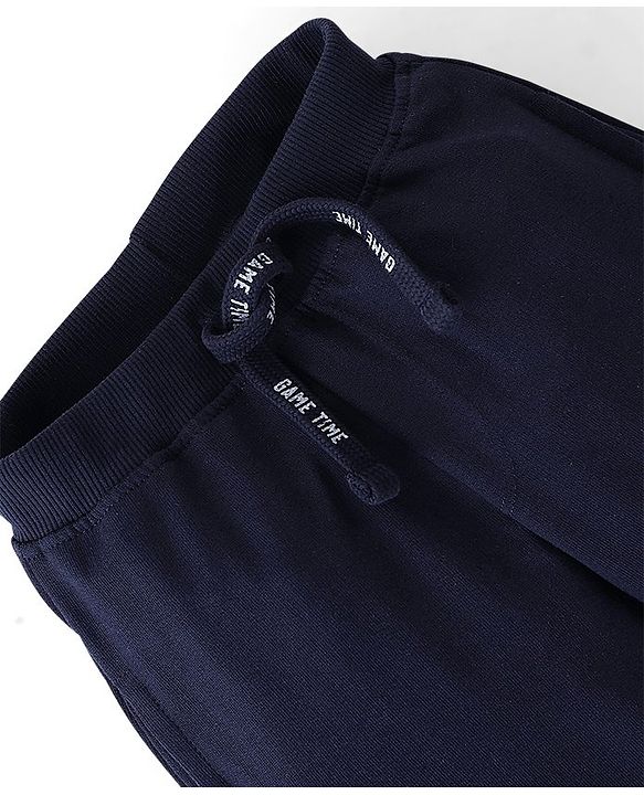 Babyhug Cotton Looper Full Length Lounge Pant Color Block & Text Printed - Grey & Navy Blue