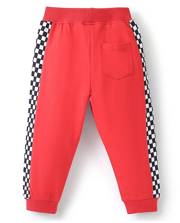 Babyhug Cotton Looper Knit Full Length Lounge Pant Text Print - Red