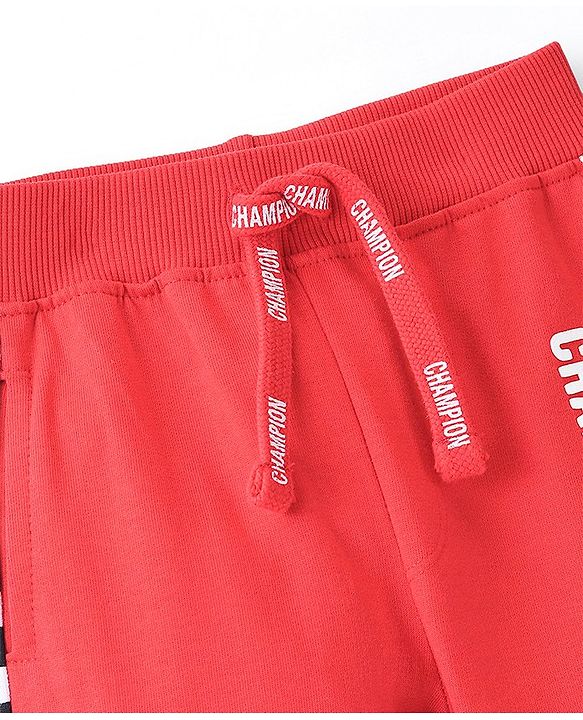 Babyhug Cotton Looper Knit Full Length Lounge Pant Text Print - Red