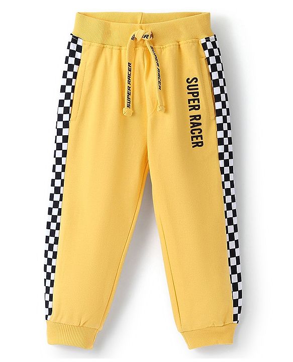 Babyhug Cotton Looper Knit Full Length Lounge Pant Text Print - Yellow