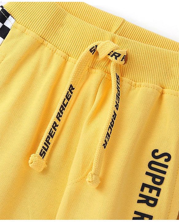 Babyhug Cotton Looper Knit Full Length Lounge Pant Text Print - Yellow