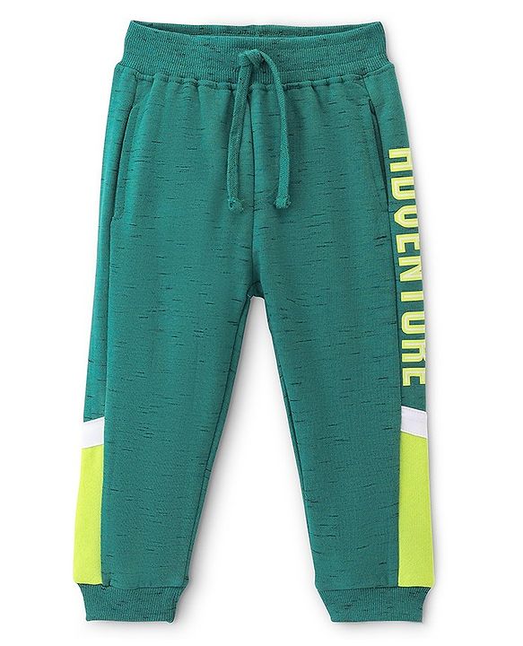 Babyhug Cotton Looper Knit Full Length Lounge Pant Text Printed - Green
