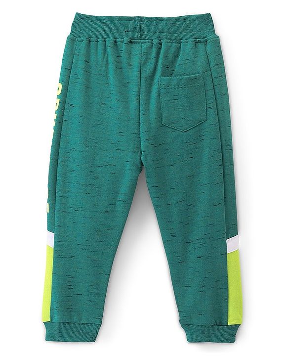Babyhug Cotton Looper Knit Full Length Lounge Pant Text Printed - Green