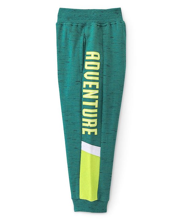 Babyhug Cotton Looper Knit Full Length Lounge Pant Text Printed - Green