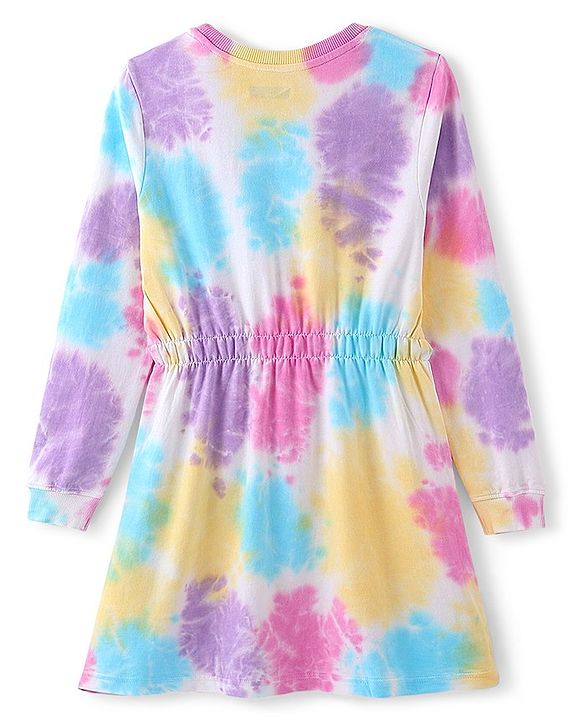 Pine Kids  Full Sleeves Tie & Dye Winter Frock with Foil Amazing Print - Multicolor