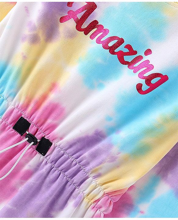 Pine Kids  Full Sleeves Tie & Dye Winter Frock with Foil Amazing Print - Multicolor