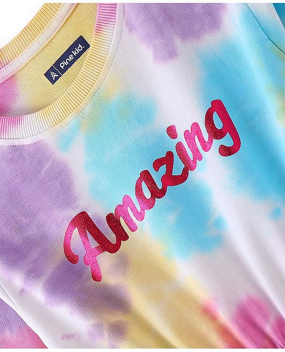 Pine Kids  Full Sleeves Tie & Dye Winter Frock with Foil Amazing Print - Multicolor