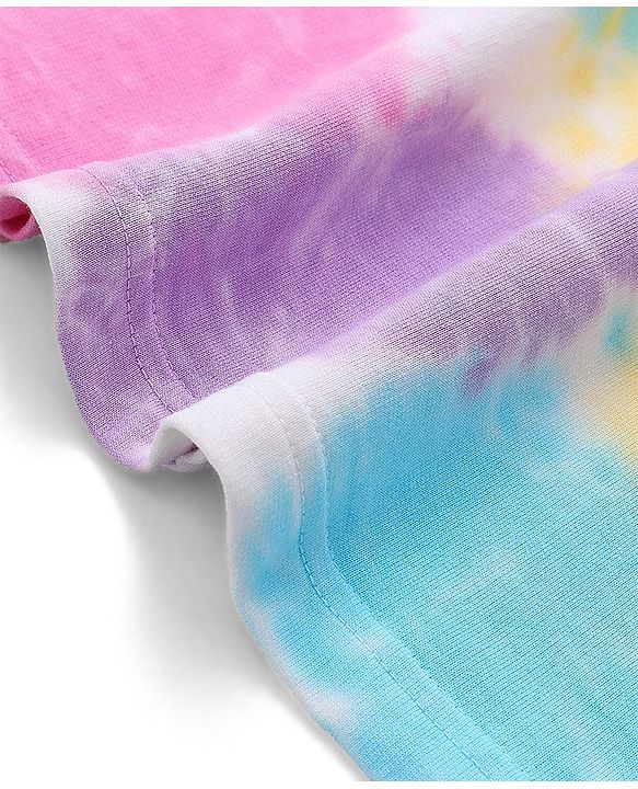 Pine Kids  Full Sleeves Tie & Dye Winter Frock with Foil Amazing Print - Multicolor