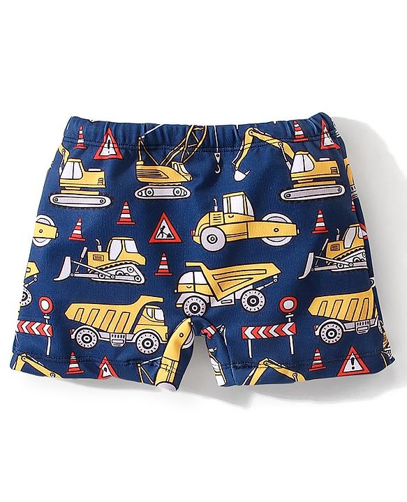 Babyhug Mid Thigh Length Swimming Trunk Vehicle Print - Navy Blue