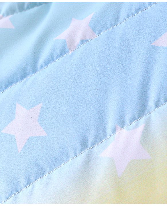 Babyhug Full Sleeves Hooded & Padded Jacket With Ear Applique Stars Print- Pink Yellow & Blue