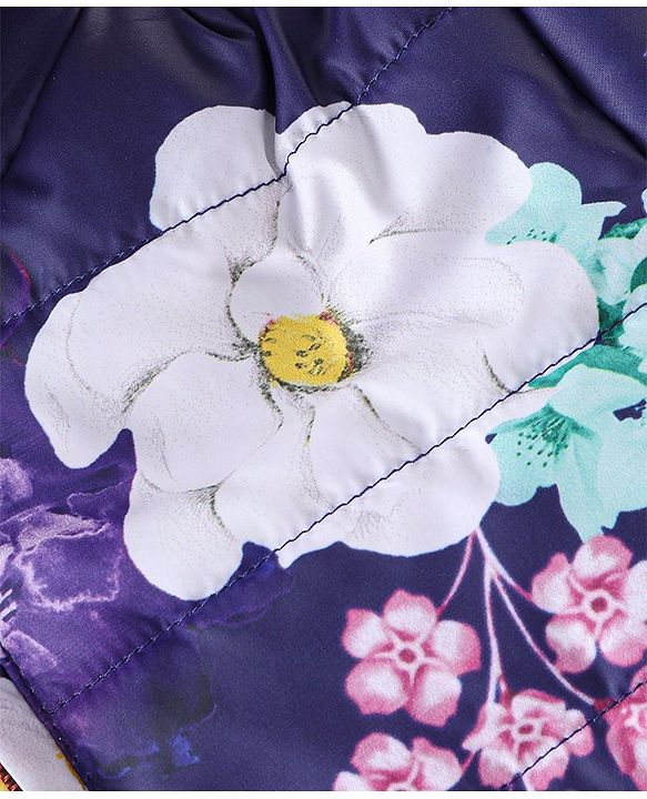 Babyhug Woven Full Sleeves Hooded Jacket With Floral Print - Purple