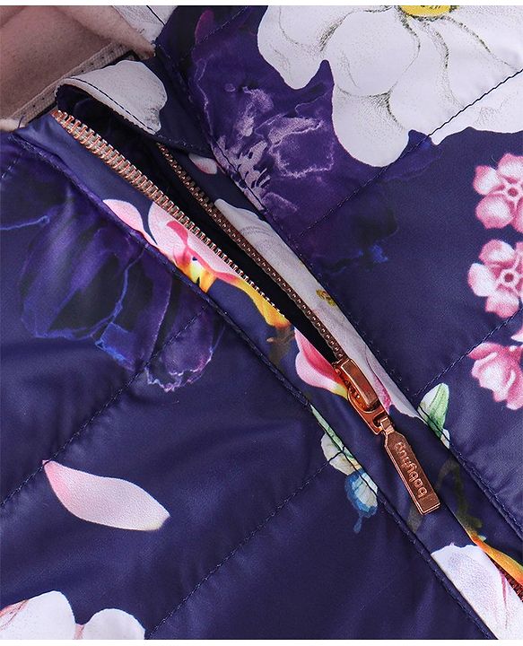 Babyhug Woven Full Sleeves Hooded Jacket With Floral Print - Purple