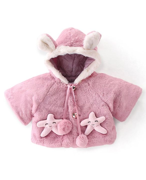 Babyhug Full Sleeves Ears Applique Hooded Jacket - Pink