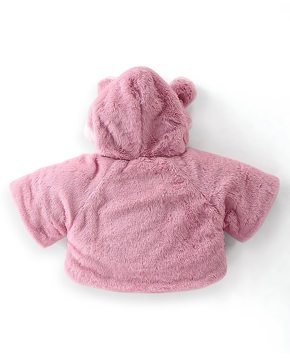 Babyhug Full Sleeves Ears Applique Hooded Jacket - Pink