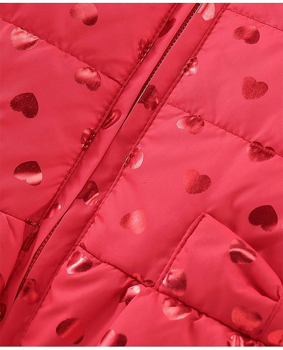 Babyhug Full Sleeves Hooded & Padded Jacket Foil Hearts Print- Red