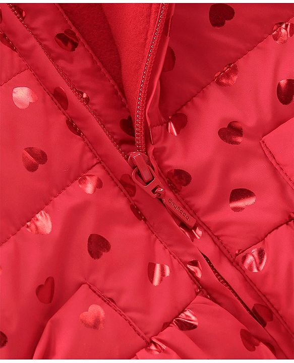Babyhug Full Sleeves Hooded & Padded Jacket Foil Hearts Print- Red